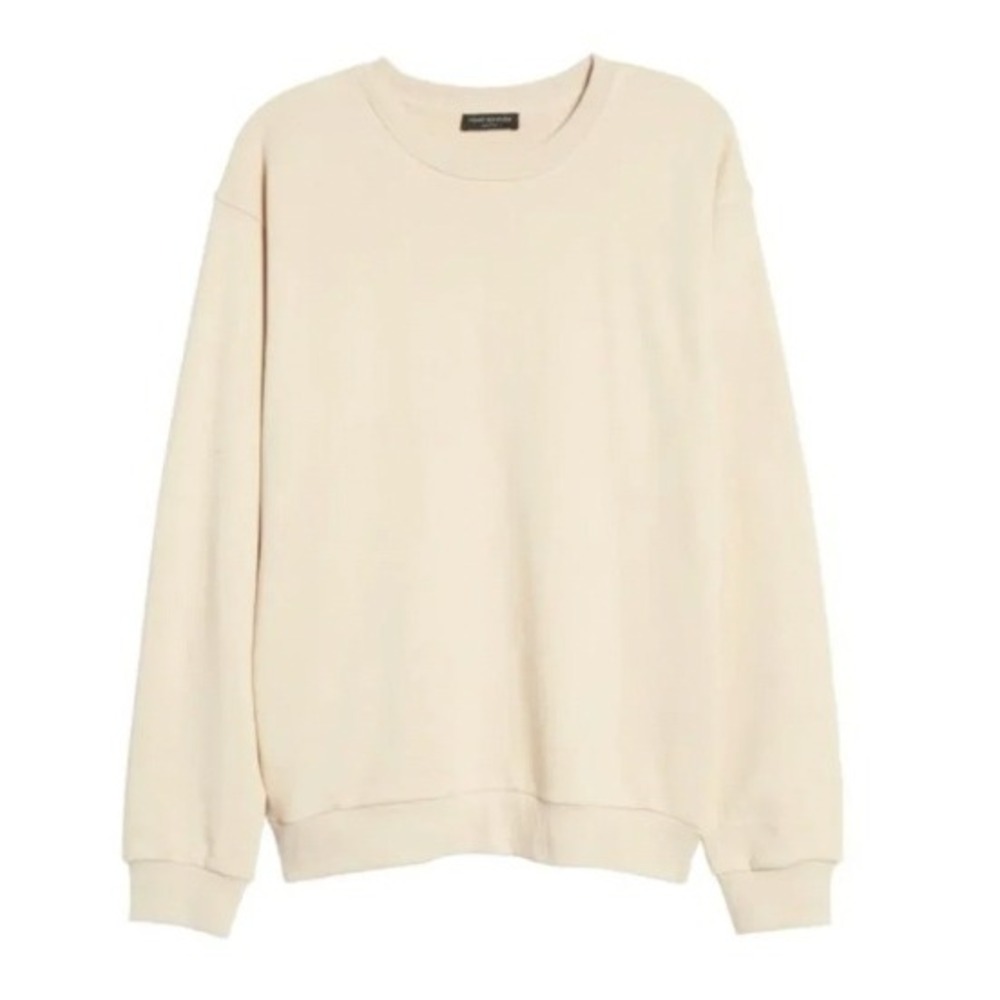 Naked Wardrobe Oversized‎ French Terry Sweatshirt XS Tan Beige Raw Hem Crewneck